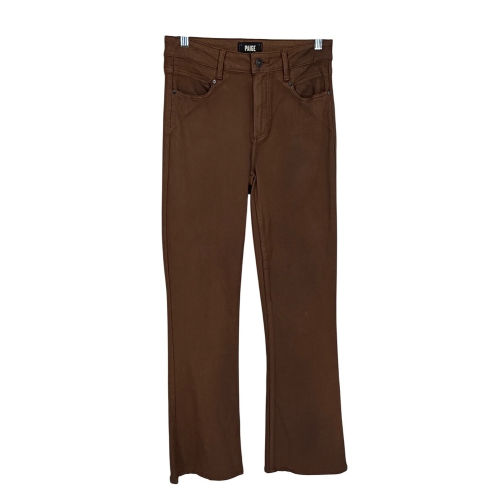 PAIGE High Rise Laurel Canyon Coated Flare Jeans Chicory Coffee Luxe Coating 28